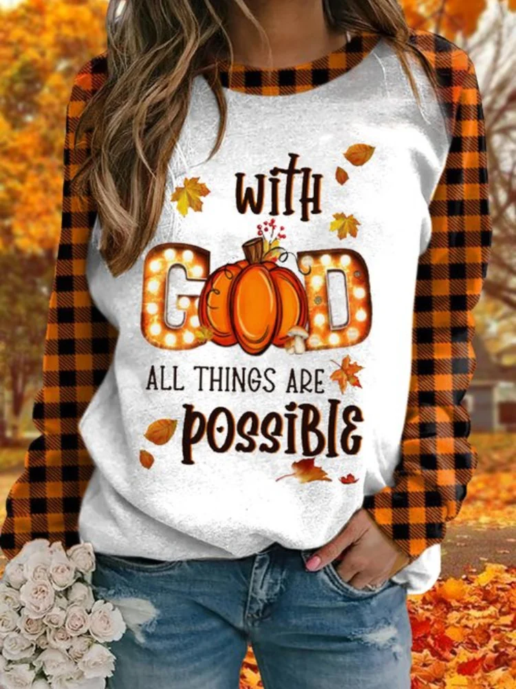 All Things Are Possibls Print Casual Sweatshirt