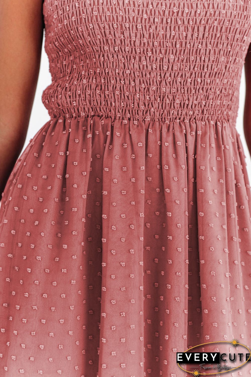 Red Smocked Swiss Dot Maxi Dress