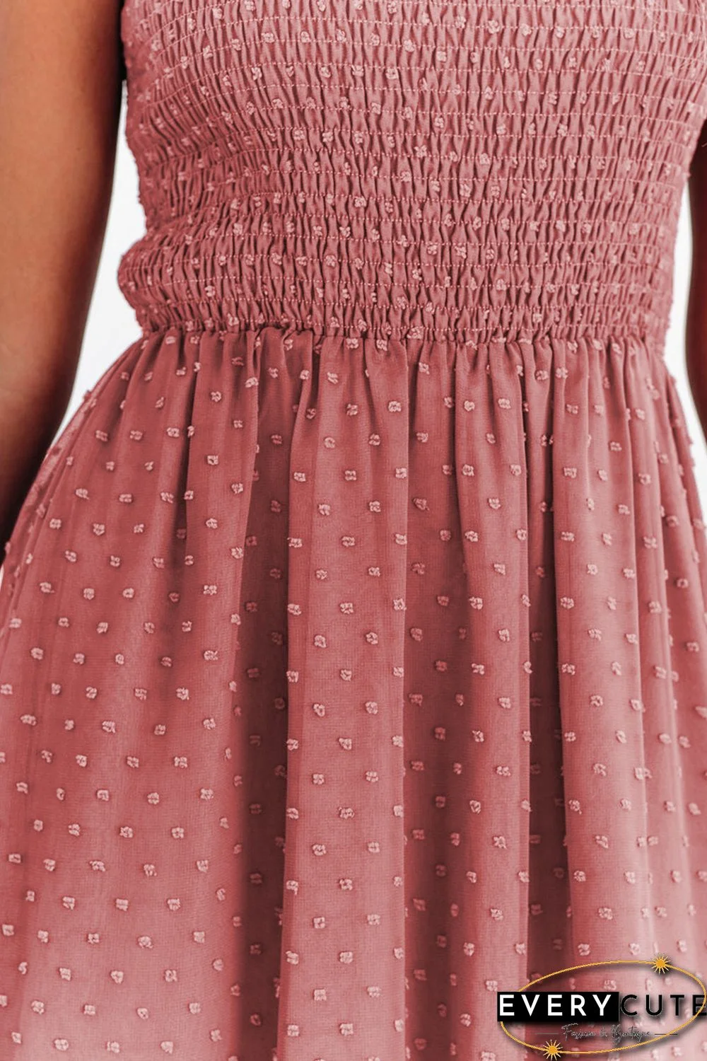 Red Smocked Swiss Dot Maxi Dress