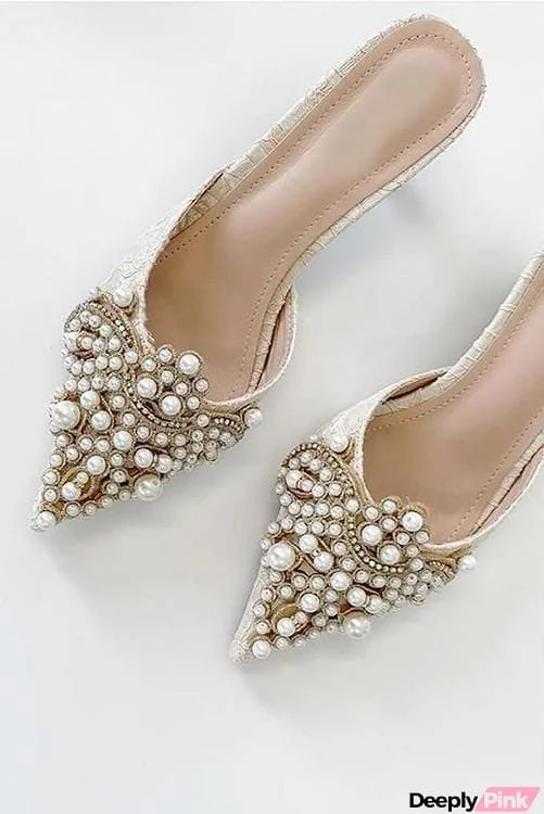 Pearl Lace High Heel Mules