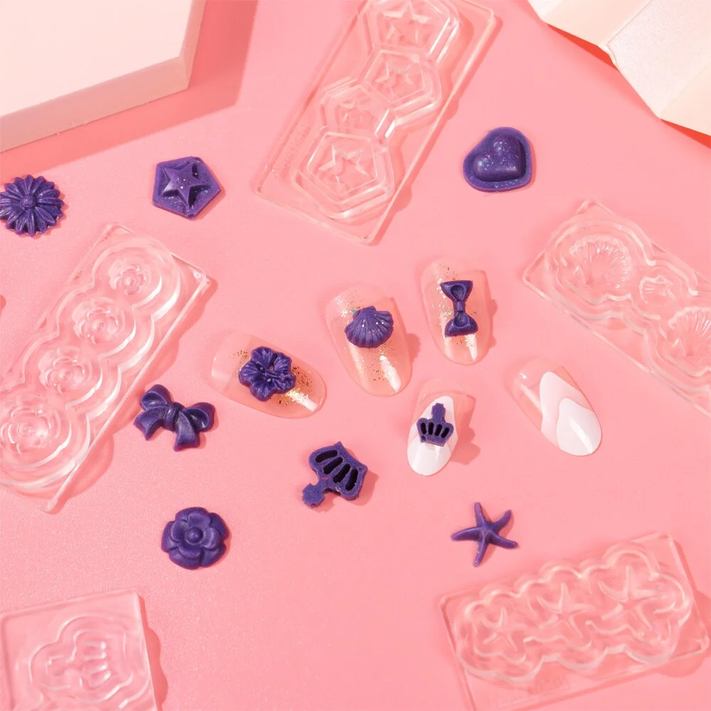 3D Nail Art Silicone Carved Mold Stone Heart Star Crystal Design Decor DIY Acrylic Nails Silicon Gel Template Nail Art Tool