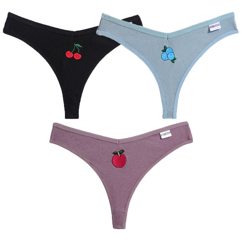 3PCS/Set Embroidery Cotton G-String Women's Panties Underwear Female Panties For Women Low Rise Comfortable Thongs Woman M-XL