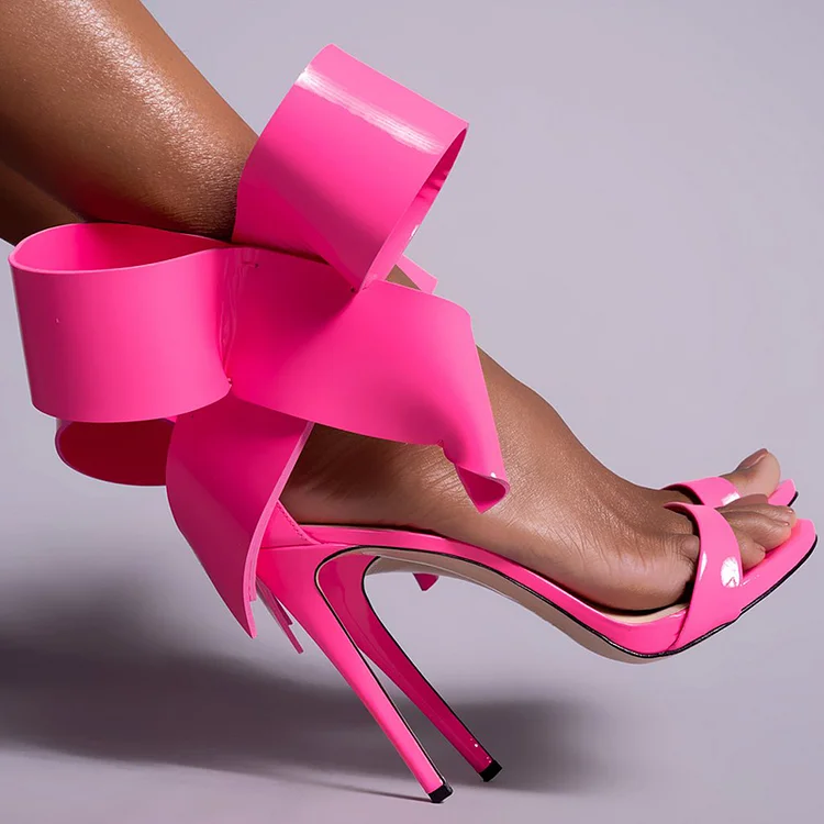 Pink Bow Sstiletto Heels Ankle Strap Sandals Party High Heel Shoes |FSJ Shoes