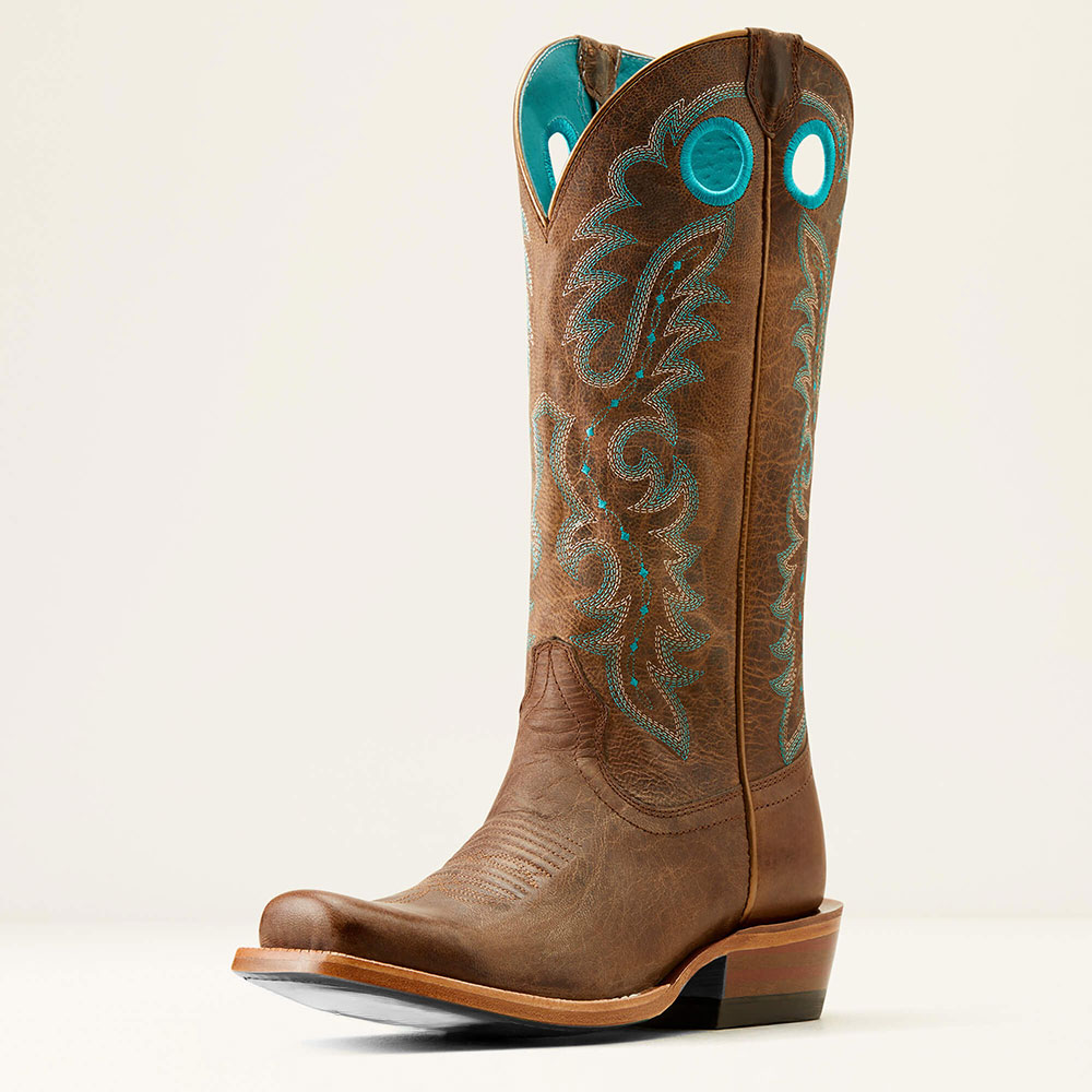 Block Heel Embroidered Square Toe Brown Cowboy Boots for Women Nicepairs