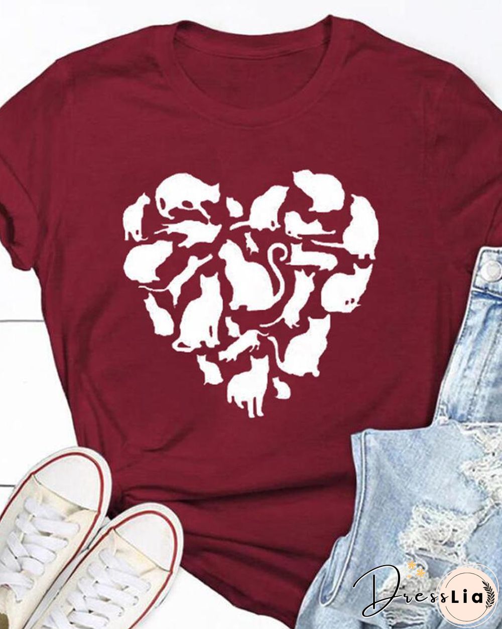 Valentines Day Heart Cat Print T-shirt P16157