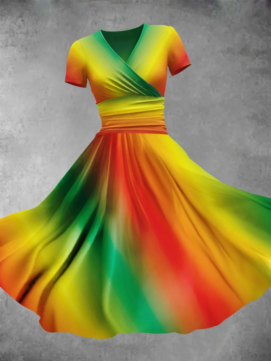 Women's Rainbow Gradient Red Yellow Green Art Print Maxi Dress