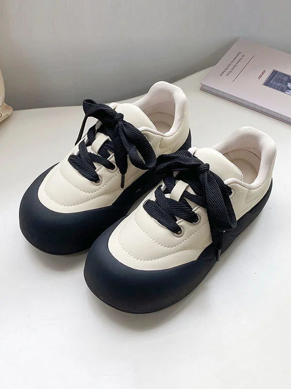 Lace-Up Round-Toe Split-Joint Flat Shoes