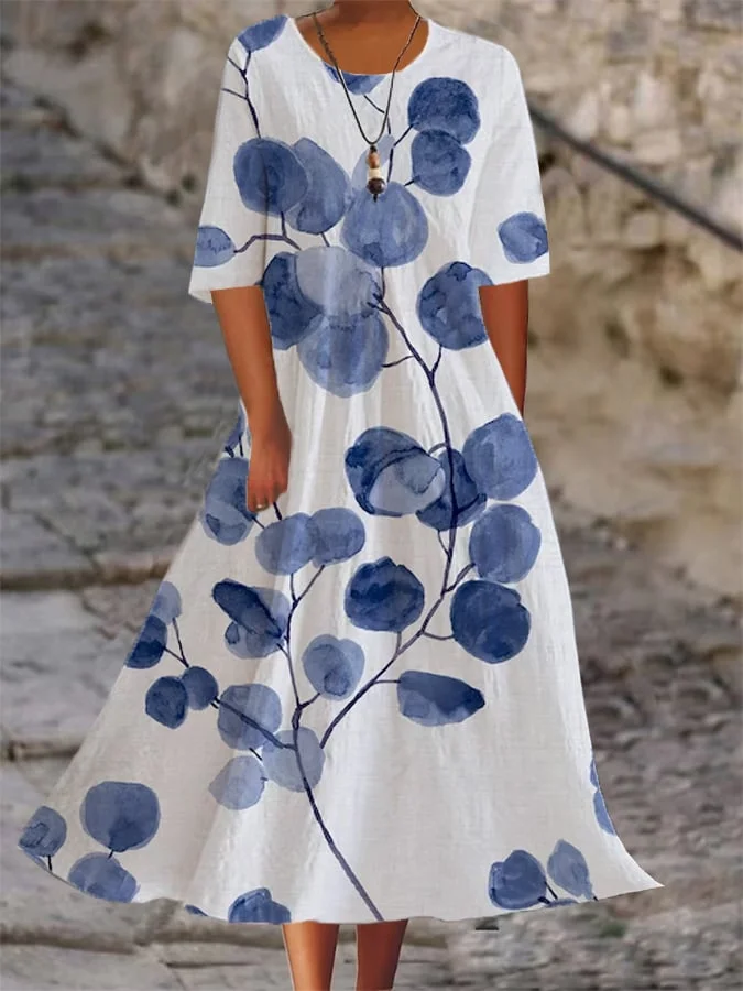 Ladies Botanical Floral Design Casual Loose Dress