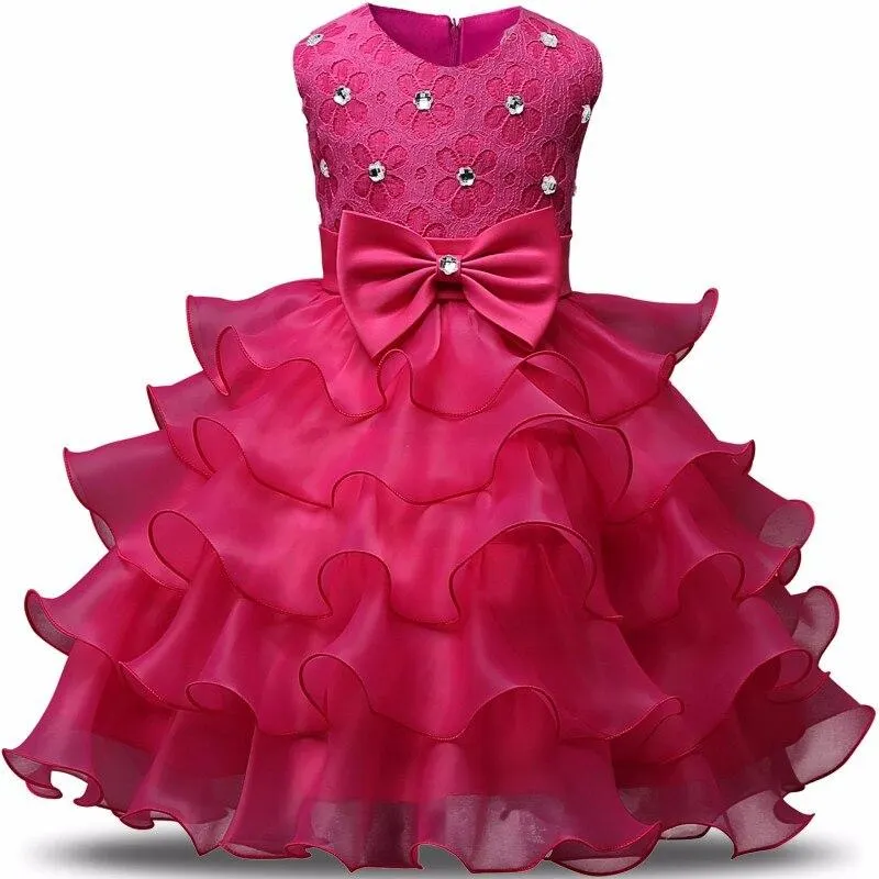 Girls Princess Flowers Ball Gown Princess Dress Kids Clothes Girls Cake Formal Dresses For Weddings Tutu Dress Party Evening