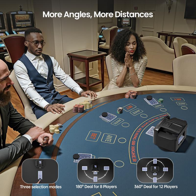 Product Introduction of DrawPies 2-in-1 Automatic Card Shuffler &Dealer 4 Drawing Remotes adjustable Dealing Distance for Poker night UNO Phase 10 Board Games & More 13