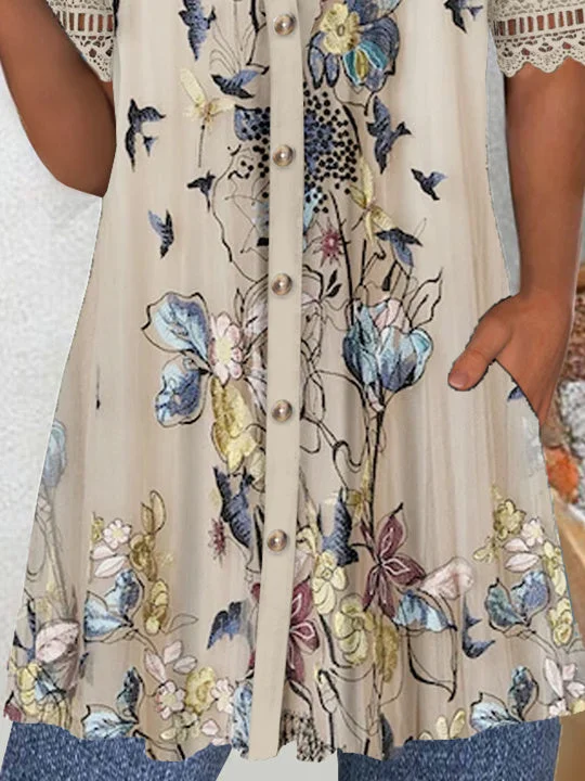 Women Half Sleeve V-neck Solid Color Dress