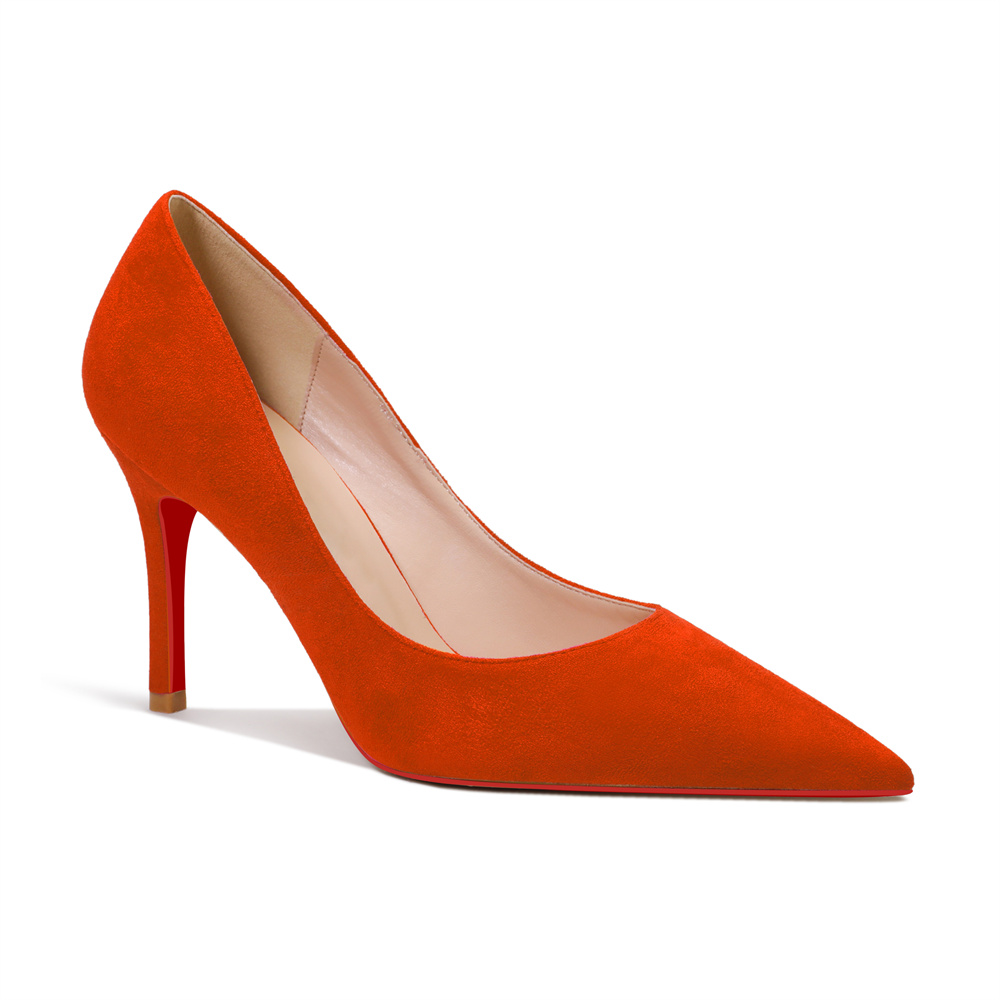 90mm Women's Middle Heels Pointed Toe Red Bottom Pumps-MERUMOTE