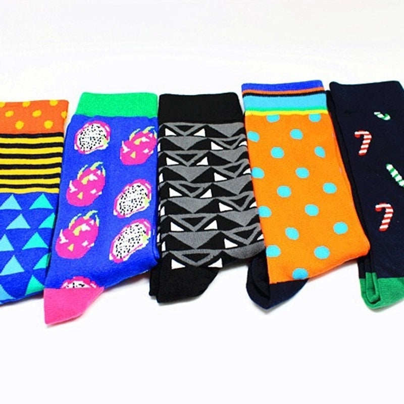 Men’s Cartoon Style Color Block Cotton Crew Socks A Pair