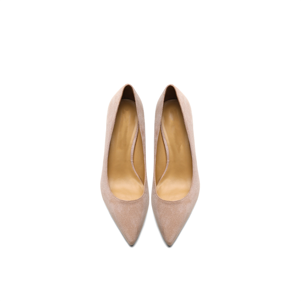 30mm Chunky Heels Pointed Toe Red Bottom Kitten Daily Suede Pumps Low Heels for Women-MERUMOTE