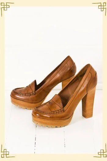 Custom Made Vintage Tan Heeled Loafers Vdcoo