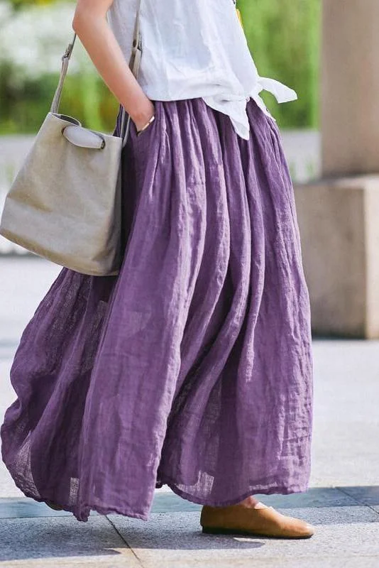 Limited Stock- 100% Linen Women Pure Color Skirt