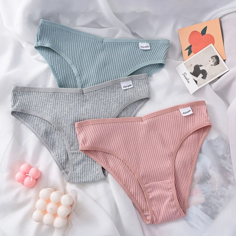 Cotton Women's Panties Underwear Sexy V Waist Underpants New Solid Color Female Skin-friendly Striped Briefs Intimate Lingerie