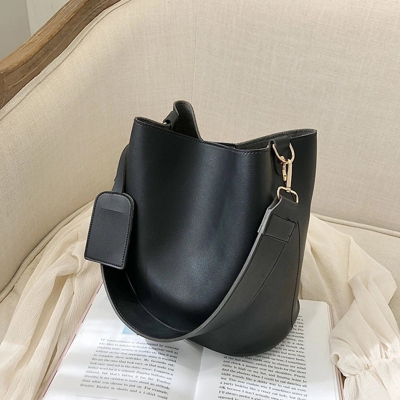 Women’s Pu Leather Solid Color Elegant Classic Style Bucket Zipper Magnetic Buckle Shoulder Bag Crossbody Bag Bucket Bag