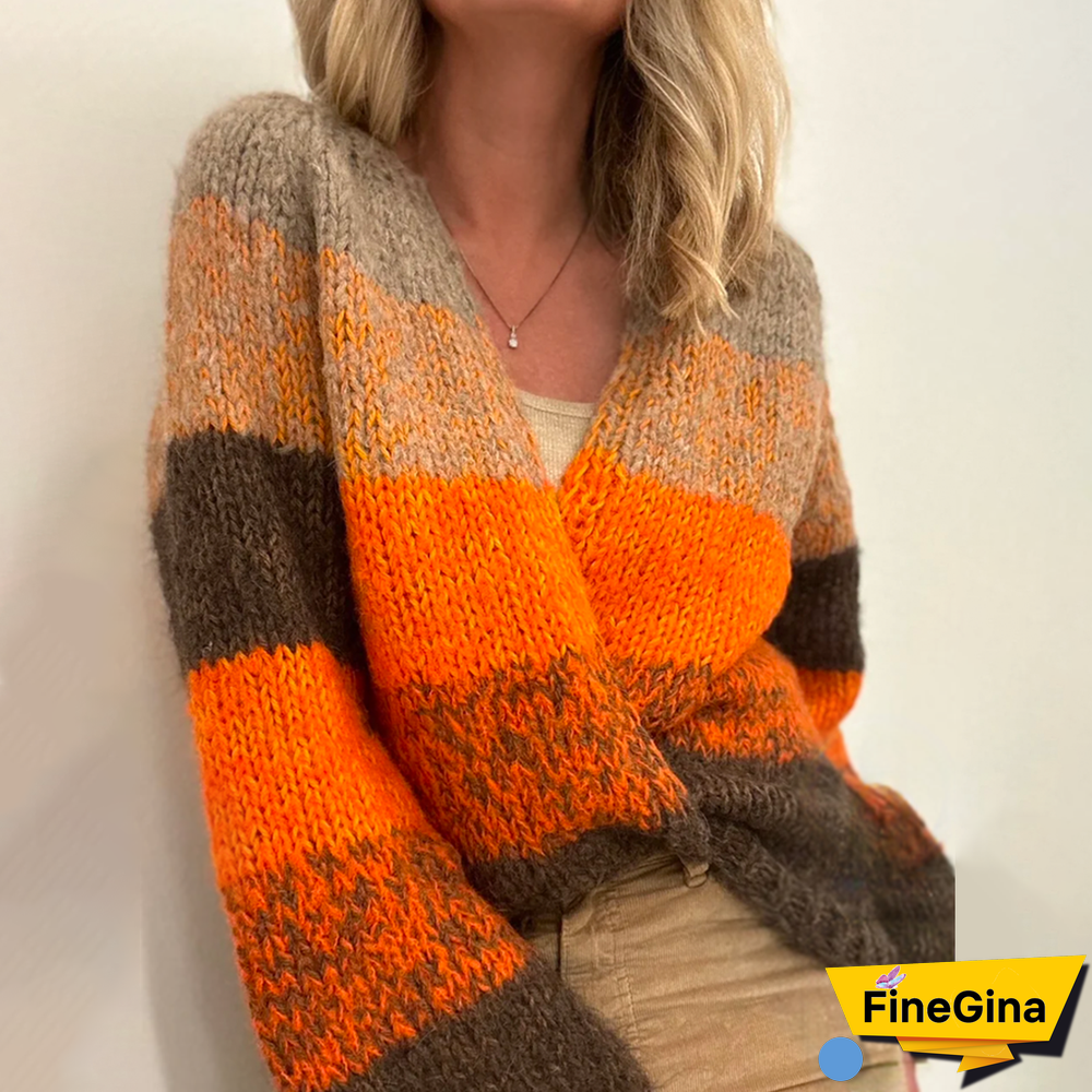 Orange Color Block Sweater