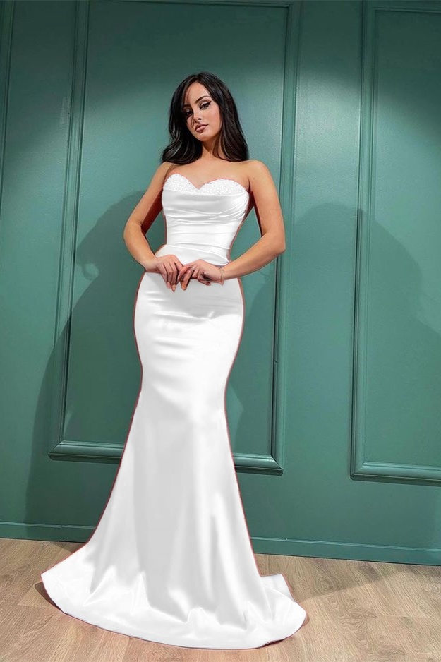 Daisda Sweetheart Sleeveless Red Mermaid Evening Dress With Beadings