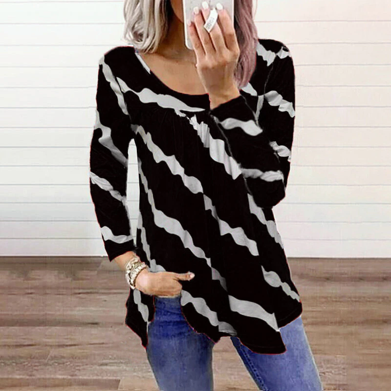 Fall 2021 Women New Fashion Striped Long-sleeved Casual Oversized Top