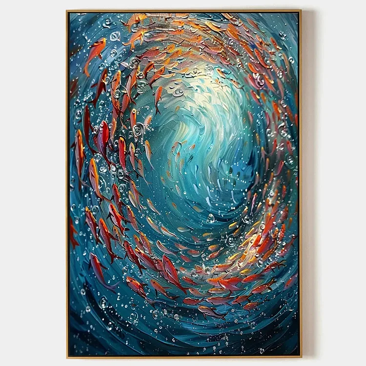 CORAL DANCE: Vibrant Underwater Fish Oil Painting（Canvas painting）