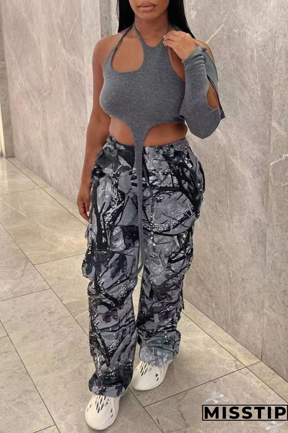 Multicolor Casual Print Patchwork Regular High Waist Conventional Full Print Trousers