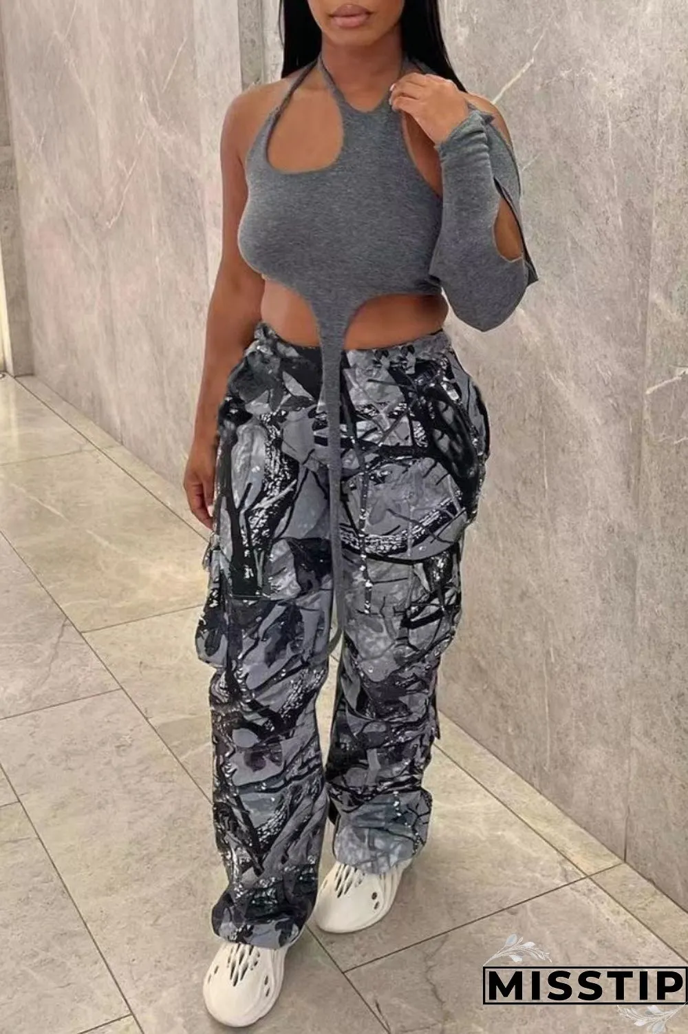 Multicolor Casual Print Patchwork Regular High Waist Conventional Full Print Trousers