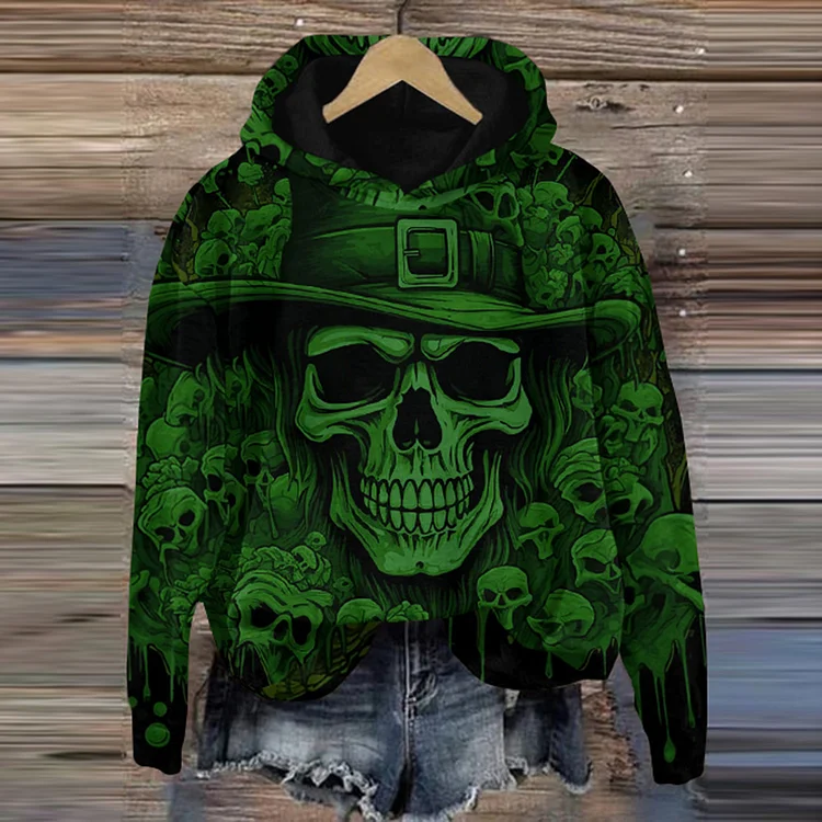 VChics St Patrick'S Day Skull Pattern Hooded Sweatshirt