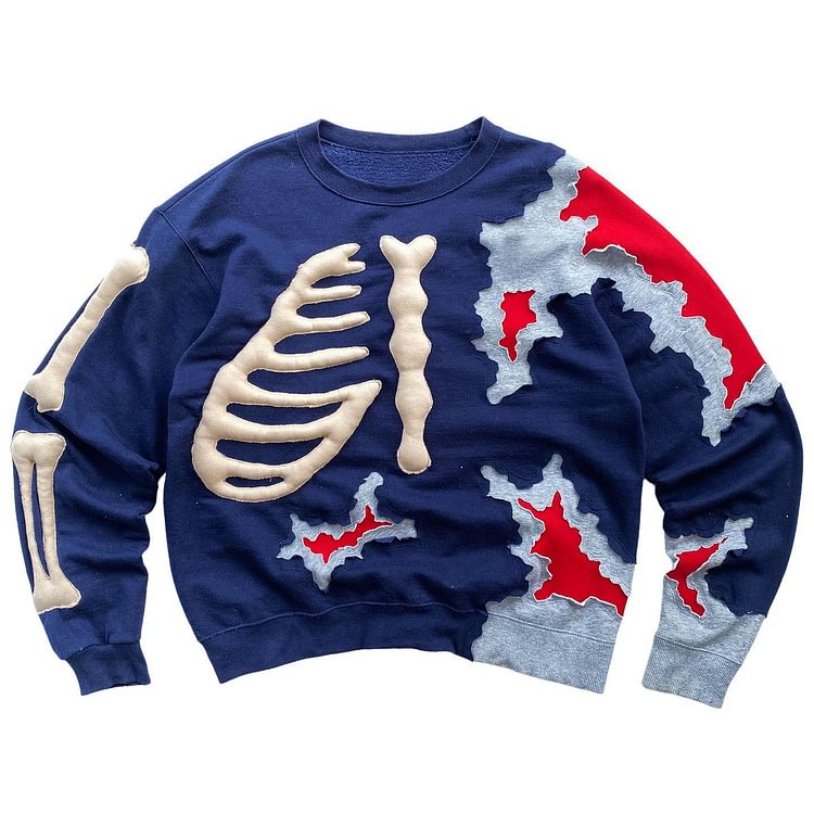 Round neck skull and sternum print hoodie