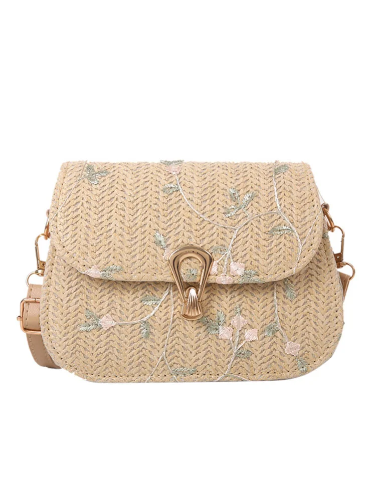 Summer Lace Flower Crossbody Bag Straw Beach Messenger Woven Purse Handbag