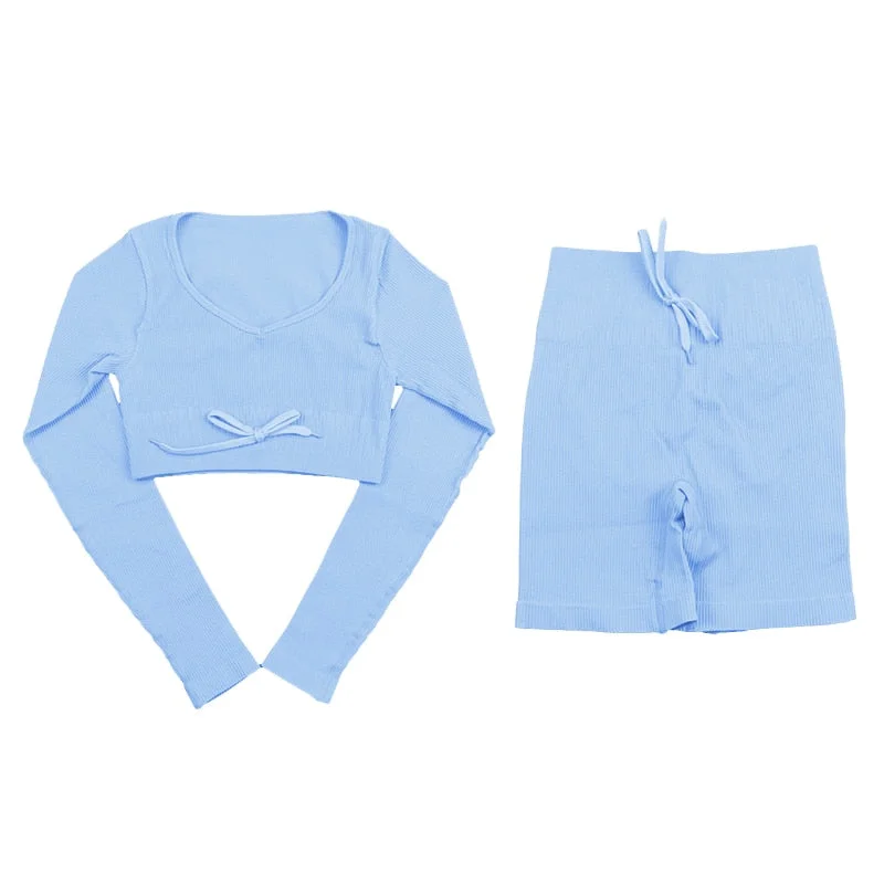 SVOKOR Sport Two Piece Sets Women Gym Tracksuits Workout 2Pcs Sexy Running Leggings Cycling Shorts Fitness Vest Short Crop Tops