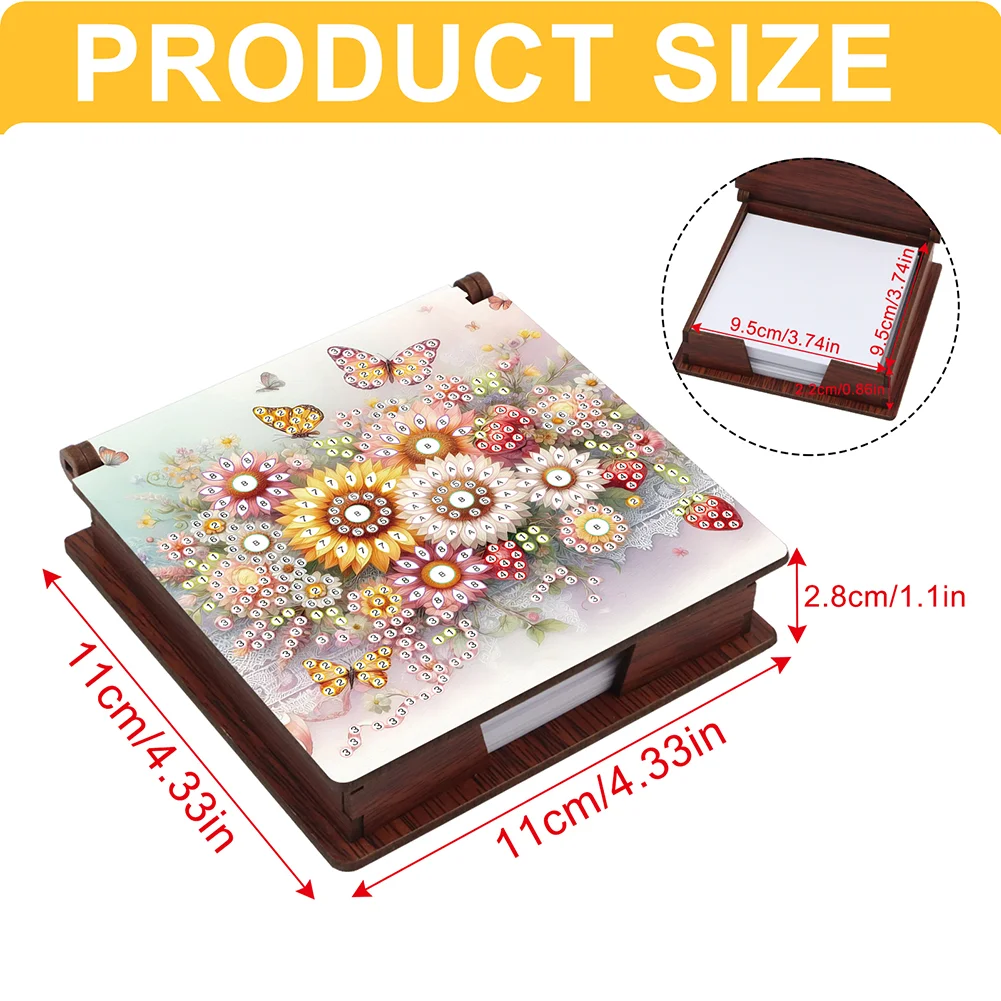 1pc Flower Pattern DIY Diamond Painting Note Box with 160 Sheets Desktop Decor