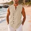 Men's Linen Sleeveless Vest, Casual Button Front Beach Shirt, Summer Vacation Top by Inlyline