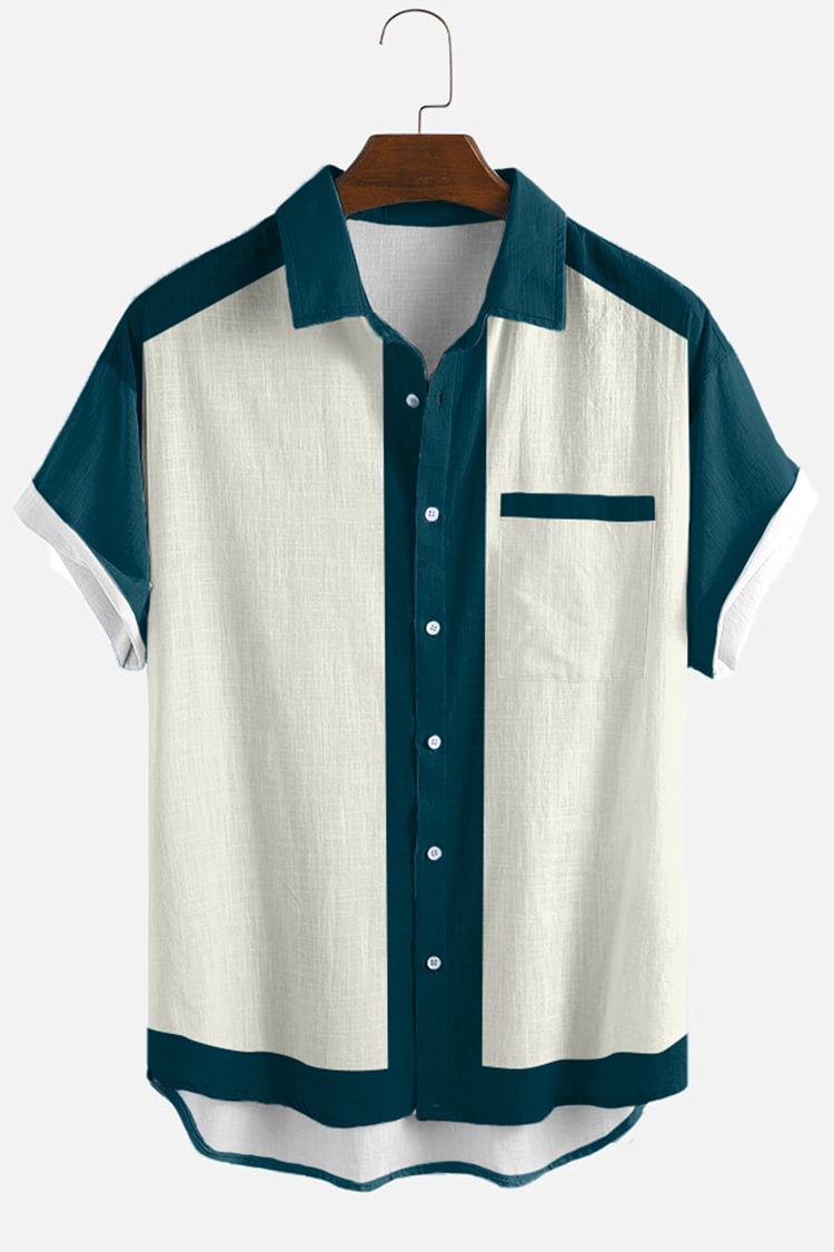 Blue And White Contrast Short Sleeve Shirt