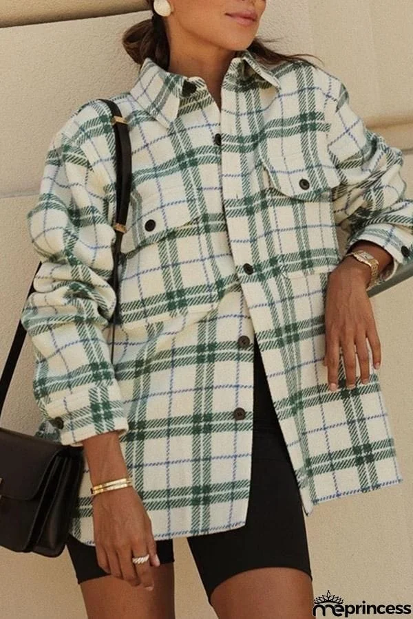 Lapel Pocket Button Down Plaid Shacket