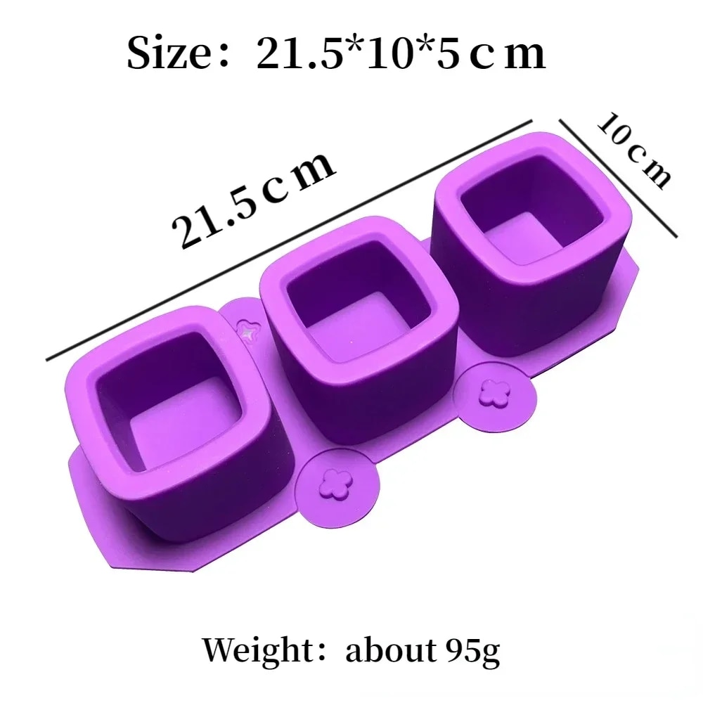 DIY Candle Cup Silicone Mold 3 Holes Flower Pot Gypsum Cement Mold Round Square Ice Cup Making Silicone Mold Home Decoration