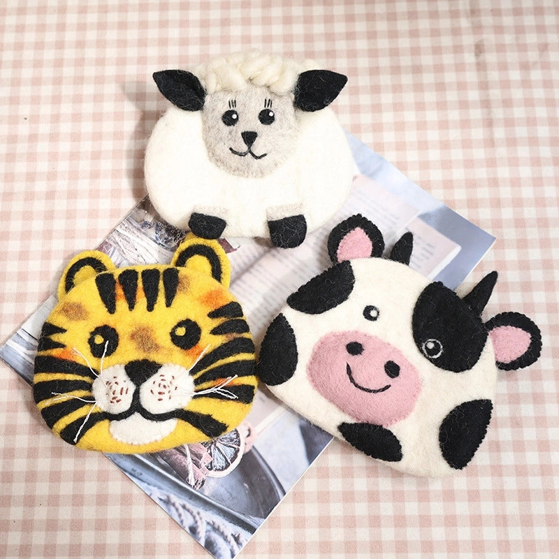 Unisex Animal Cartoon Wool Felt Zipper Coin Purses