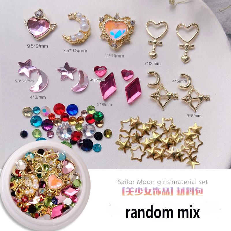Applyw Mixed Star Moon Heart Glass Rhinestone Nail Art Decoration Mixed Size Metal Ornament Nail Art Accessories