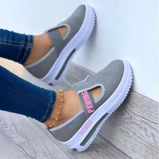 2022 Breathable Mesh Round Toe Platform Sports Shoes Women Size 43 Velcro Wedge Casual Sneakers Women Non Slip Vulcanized Shoes