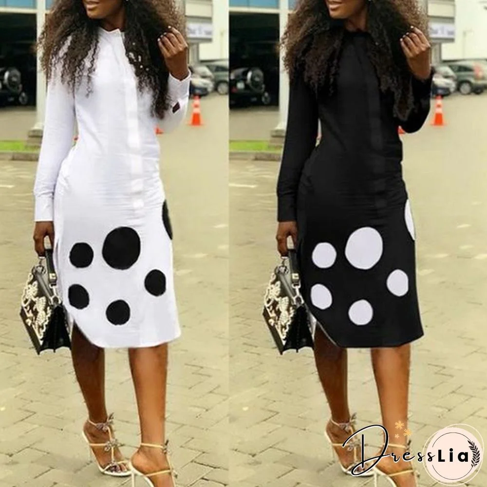 Women Polka Dot Printed Shirt Dress Summer Spring Casual Office Work Dress Elegant Lady Long Sleeve Mini Dresses