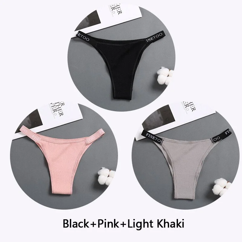 FINETOO 3Pcs/set Women Thongs Fashion Letter Cotton Panties M-XL Female Underpants Ladies Sexy Underwear Women Bikini Panty New