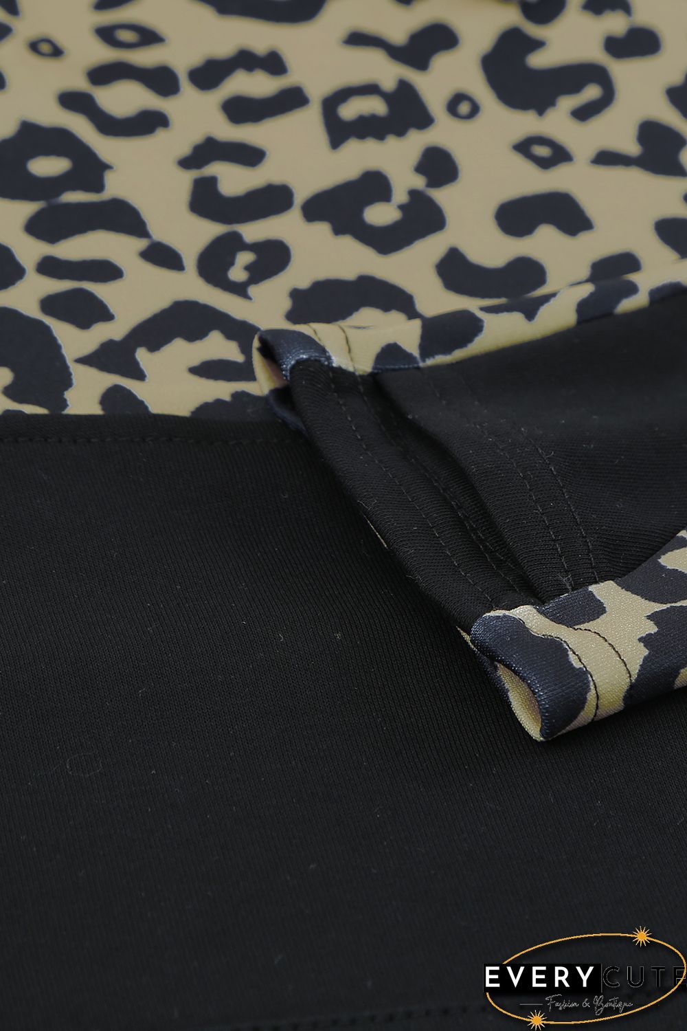 Leopard Print Color Block Patchwork Zip Collar Sweatshirt