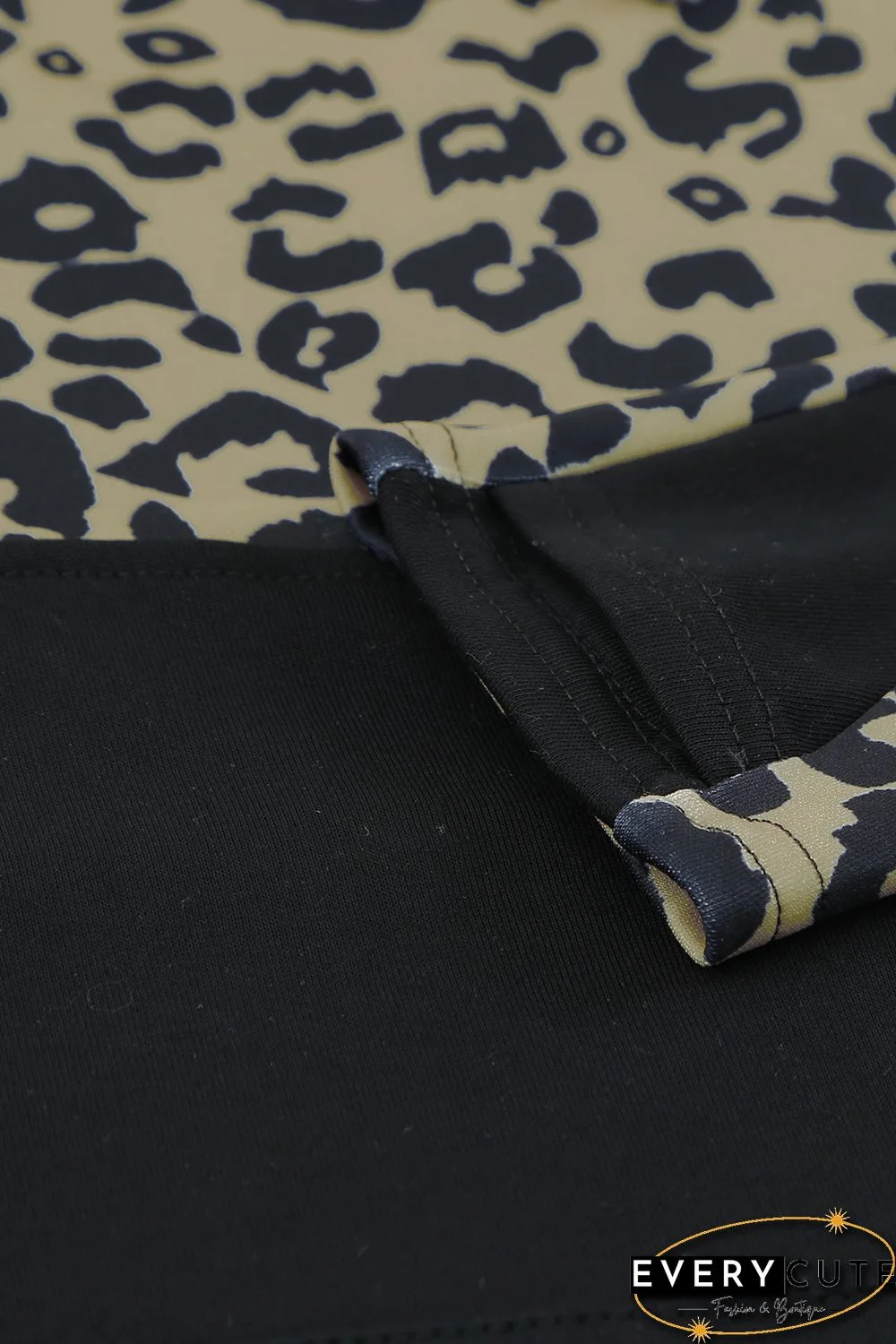 Leopard Print Color Block Patchwork Zip Collar Sweatshirt