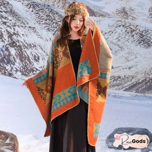 Shawl women's outfit imitation cashmere scarf, autumn and winter cape, blanket, dual-purpose ethnic style tourism