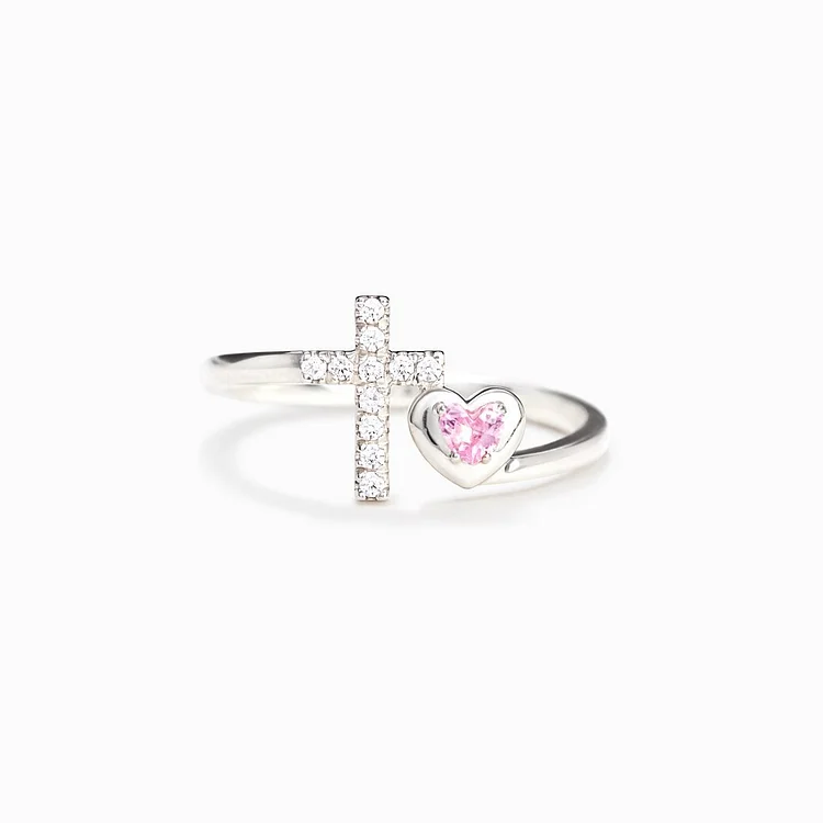 DAUGHTER PRAY THROUGH IT CROSS & HEART RING S925
