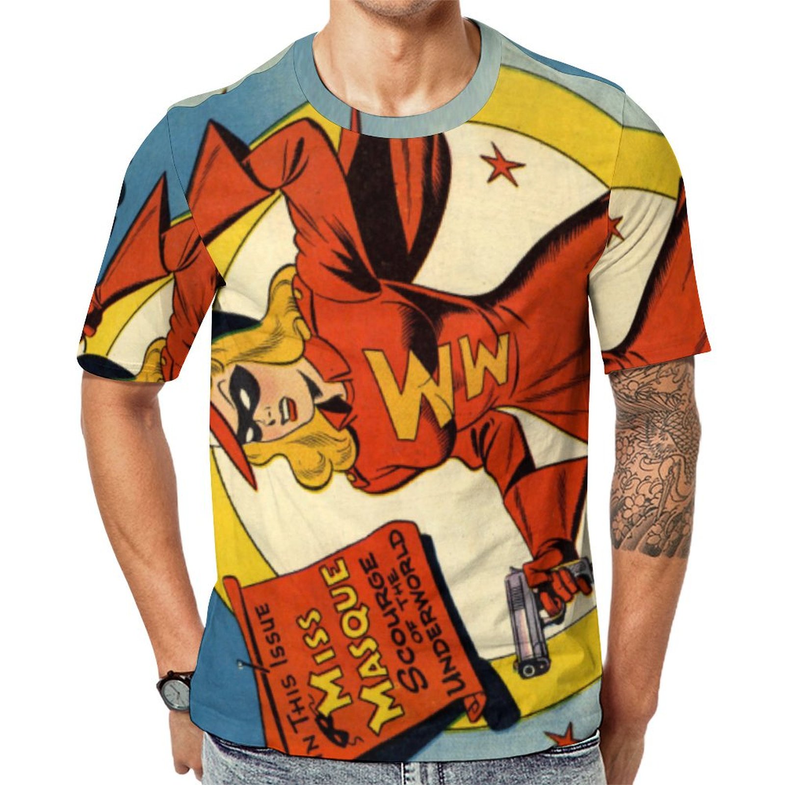 Vintage Comics R Featuring Miss Masque Short Sleeve Print Unisex Tshirt Summer Casual Tees for Men and Women Coolcoshirts