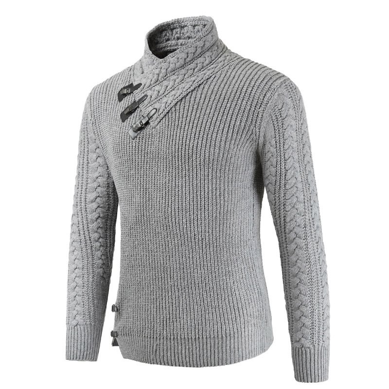 Men's Long Sleeve Buttons Thicken Turtleneck Sweater