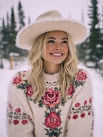 Vintage Floral Knit Embroidery Art Women's Icelandic Sweater