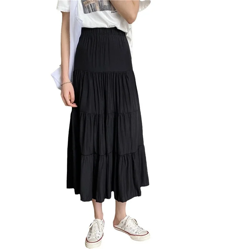 Churchf Churchf Splicing Cotton Linen Skirt Literary And Fresh Skirt High Waist Versatile A Line Skirt Casual Skirt
